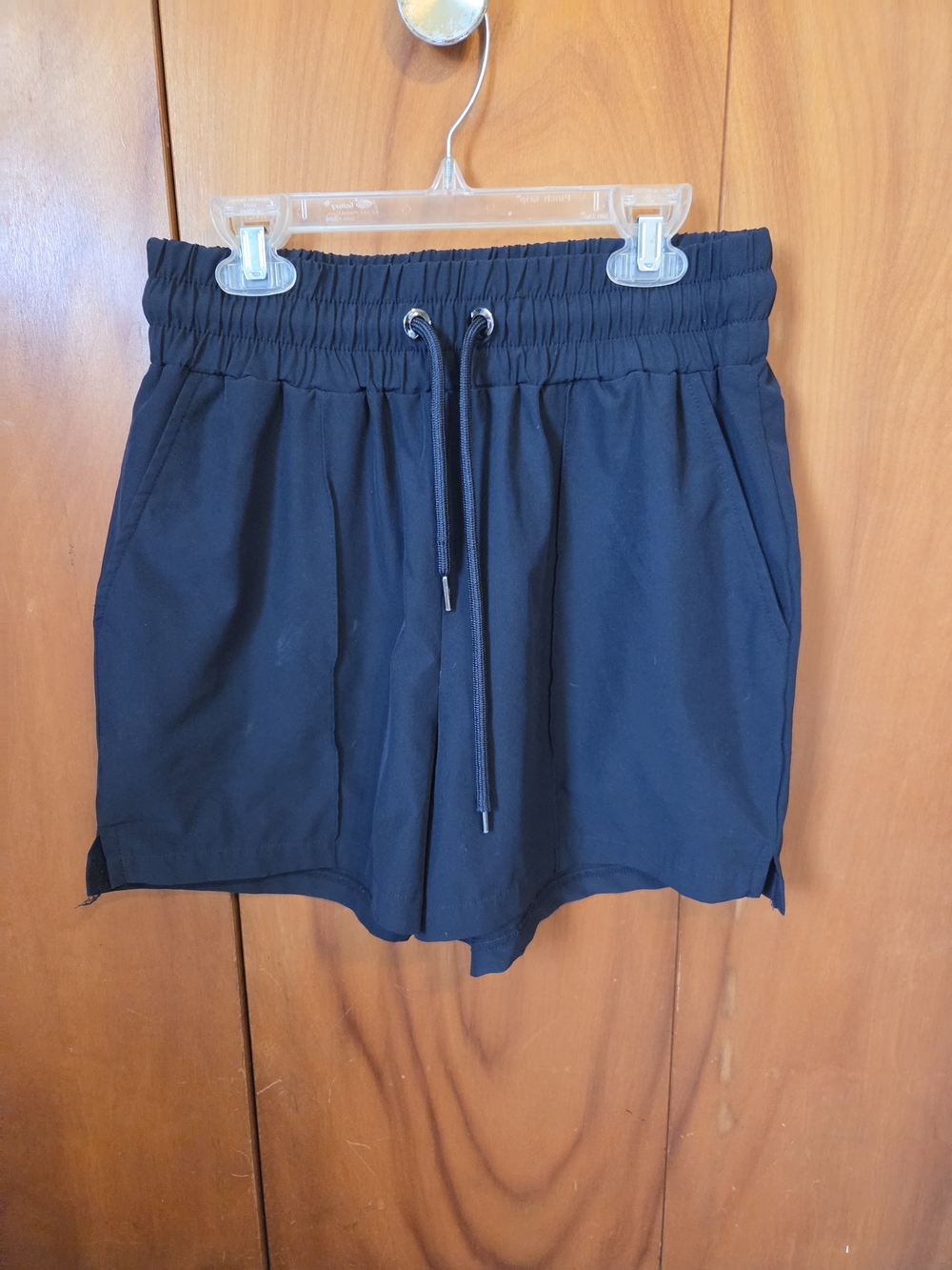Andrew Marc Navy Elastic High Waist Drawstring Shorts